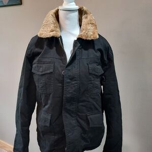 Mens medium Alliance Fashion Jacket. Black with brown faux lining